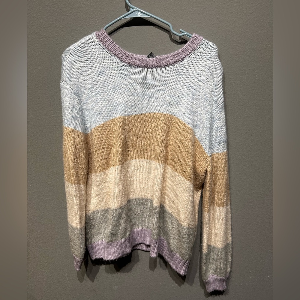 Chelsea & Theodore Women's Sweater in Purple, Tan, Cream, and Gray